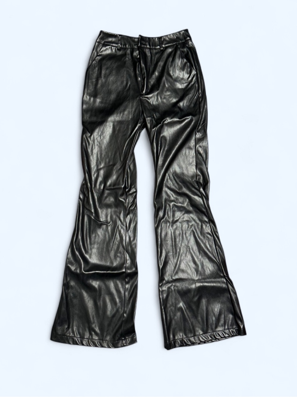 SHEIN Black Faux Leather Flared Pants